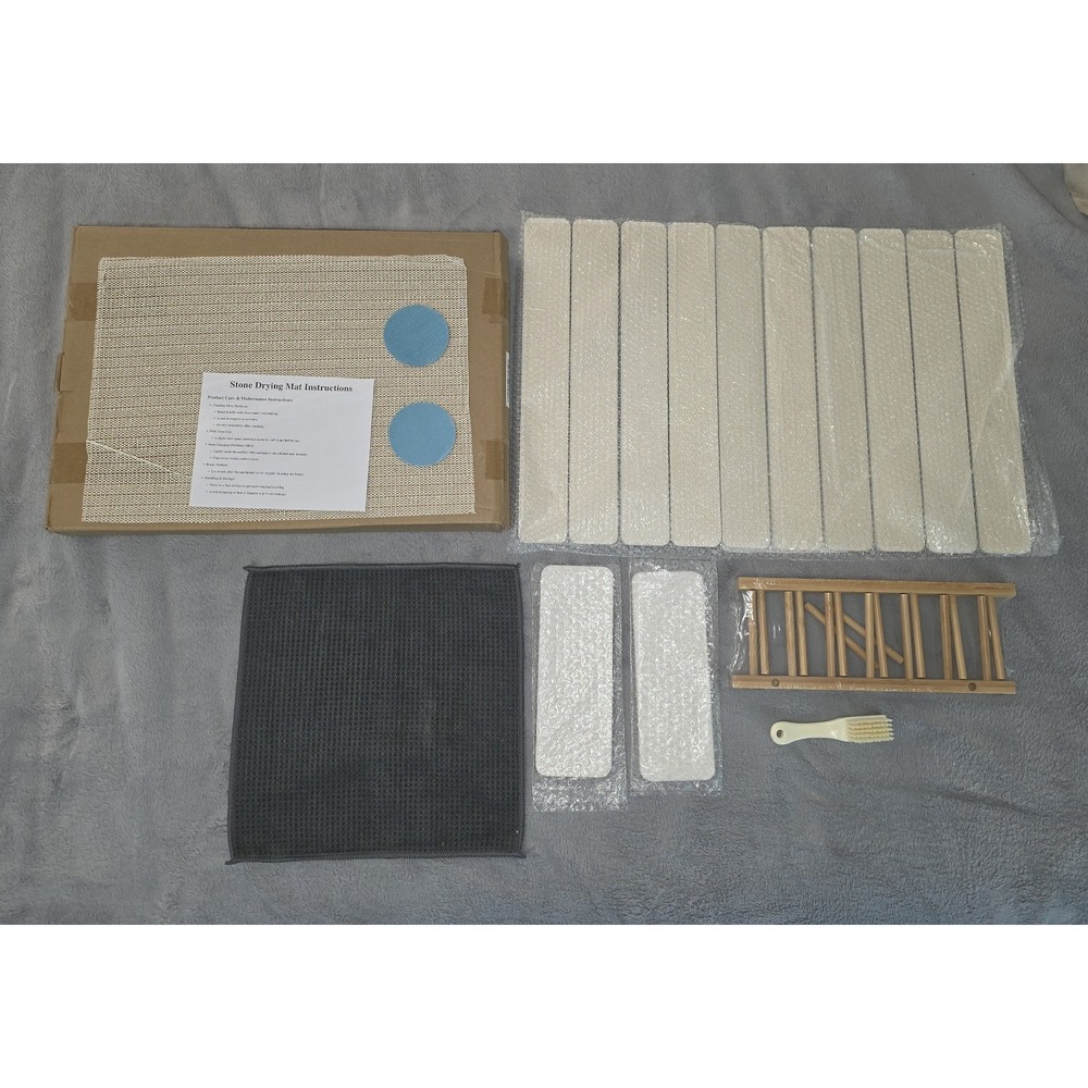 Large Stone Dish Drying Mat Kit for Kitchen Counter White New In Box NWT New!‎